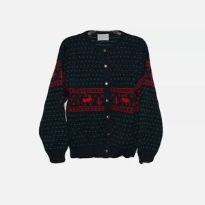 Pendleton Vintage Christmas Blue Red Cardigan Sweater Reindeer Womens Sz M.